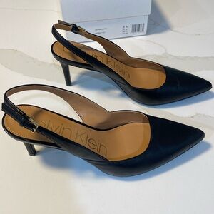 Calvin Klein Giona Black Napa Leather Slingback Heels Size 8M